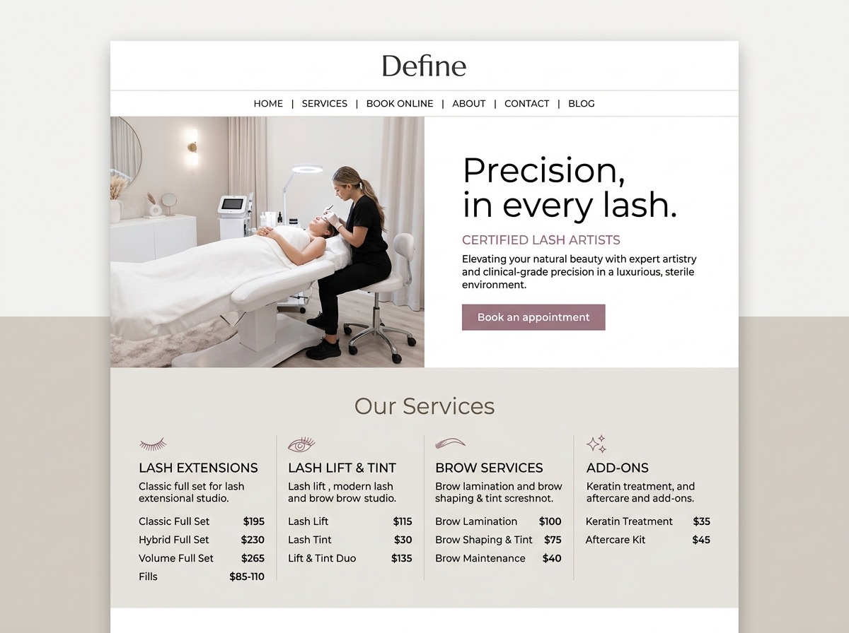 Define — Eyelashes website design