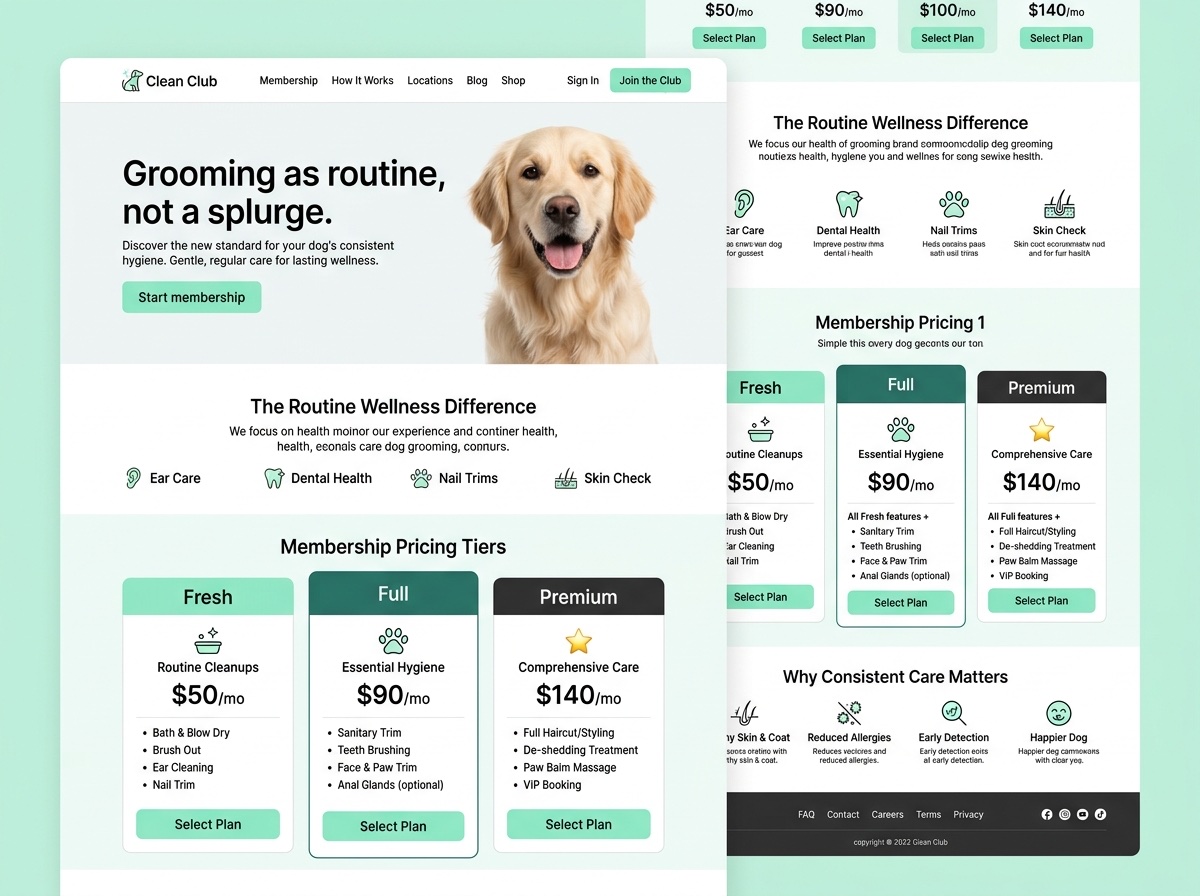 Clean Club — Vets & Grooming website design